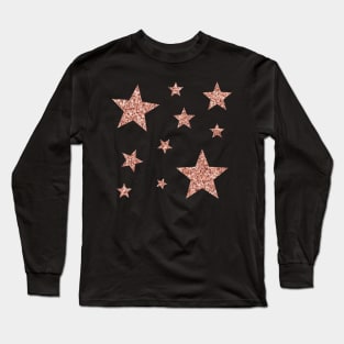 Rose Gold Faux Glitter Stars Long Sleeve T-Shirt